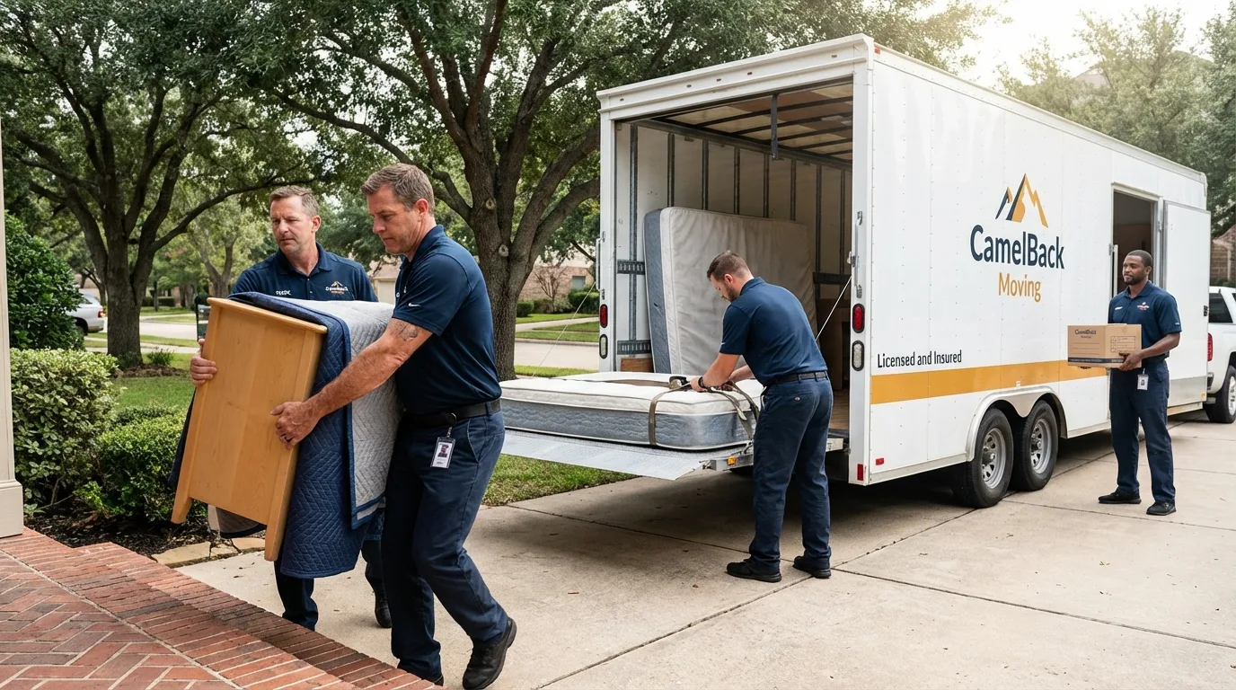 Crew loading residential truck for cross-state move from Knox, IN