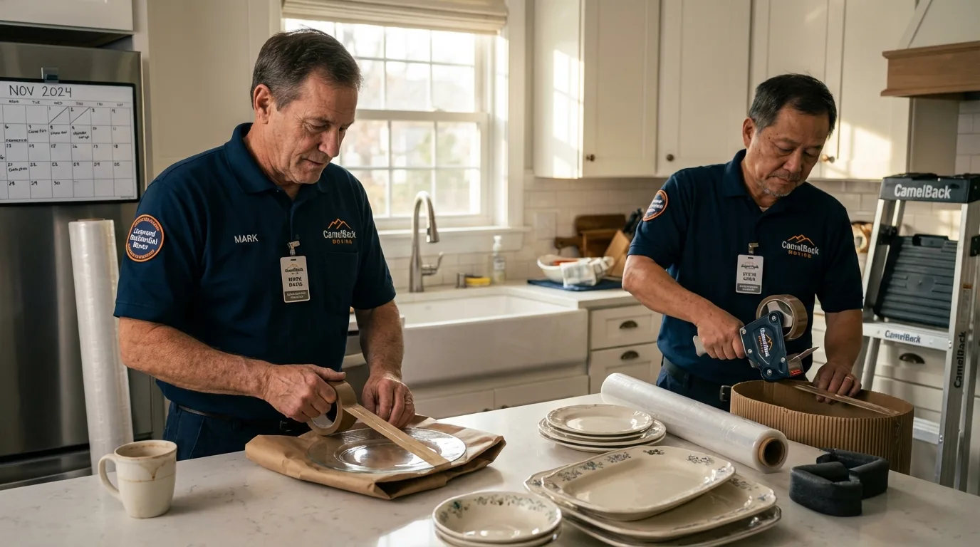Professional crew packing kitchen dishware in Knox, IN